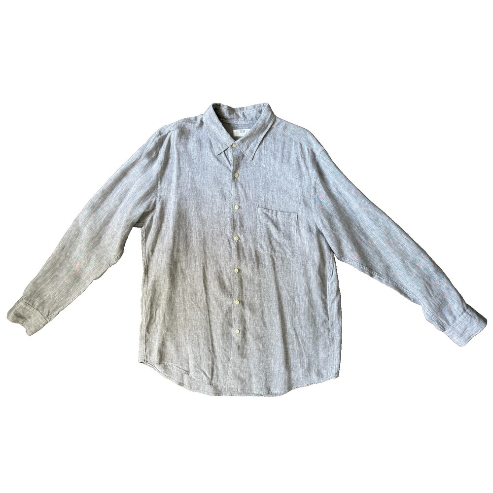 Uniqlo Linen Button Down Shirt Mens XL Grey Long Sleeve Casual Coastal Style
